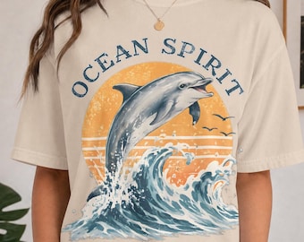 Dolphin T-Shirt, Ocean Spirit Shirt, Ride The Waves Tee, Retro Summer Beach Shirt, Marine Life Lover Gift, Coastal Graphic Unisex