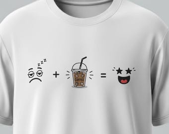 Funny Coffee Lover Shirt, Tired + Coffee = Happy Tee, Coffee Equation Graphic Shirt, Caffeine Addict Gift, Cute Iced Coffee T-Shirt