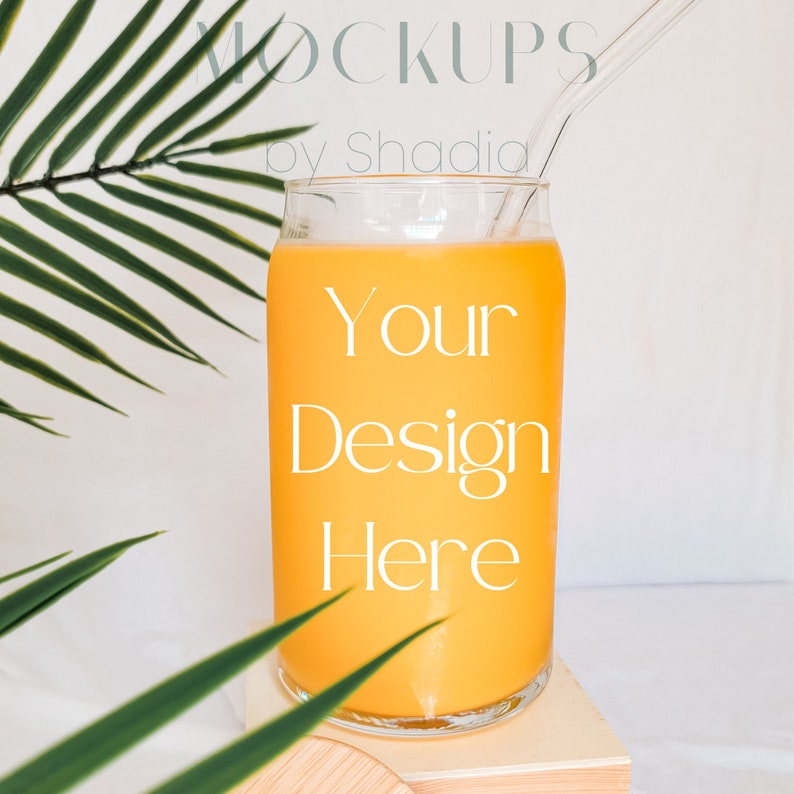 Glass Can Cup Mockup 16oz Add Your Own Design Yellow Glass Cup Beer Can
