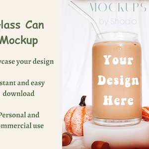 Fall Glass can cup Mockup 16oz add your own design Autumn mocks beer can glass cup aesthetic pumpkin mockup Libbey glass iced coffee cup