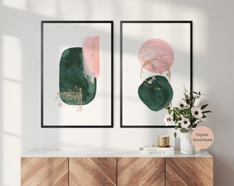 Emerald Green and Blush Abstract Wall Prints Set of Two - Etsy