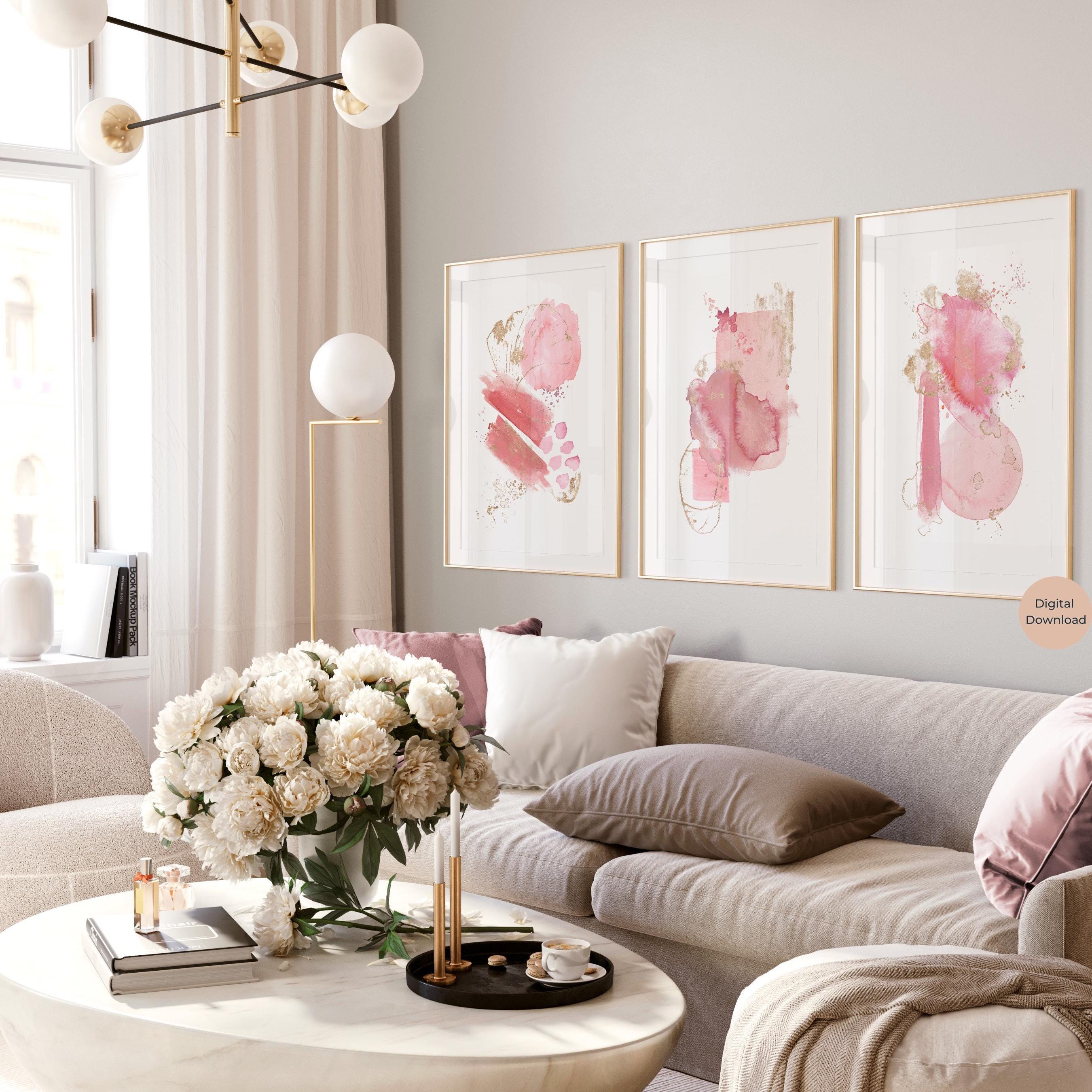 Blush Pink and Gold Abstract Prints, Set of 3, Modern Abstract Art ...