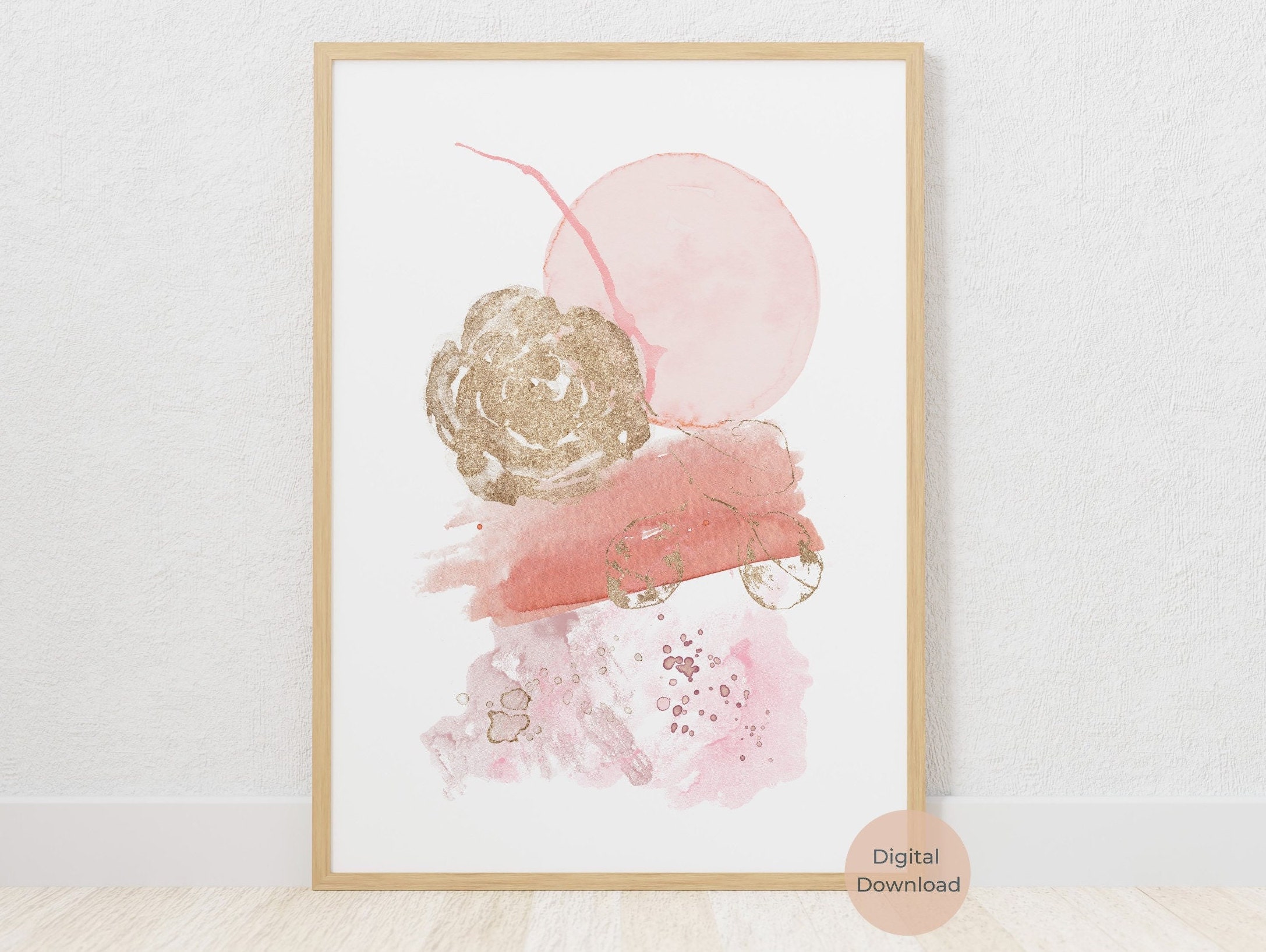Floral Blush Pink and Gold Abstract Prints, Set of 3, Modern Wall Art ...