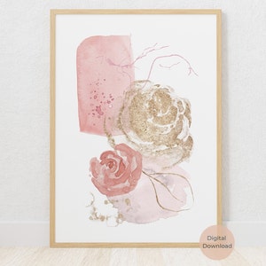 Floral Blush Pink and Gold Abstract Prints, Set of 3, Modern Wall Art ...