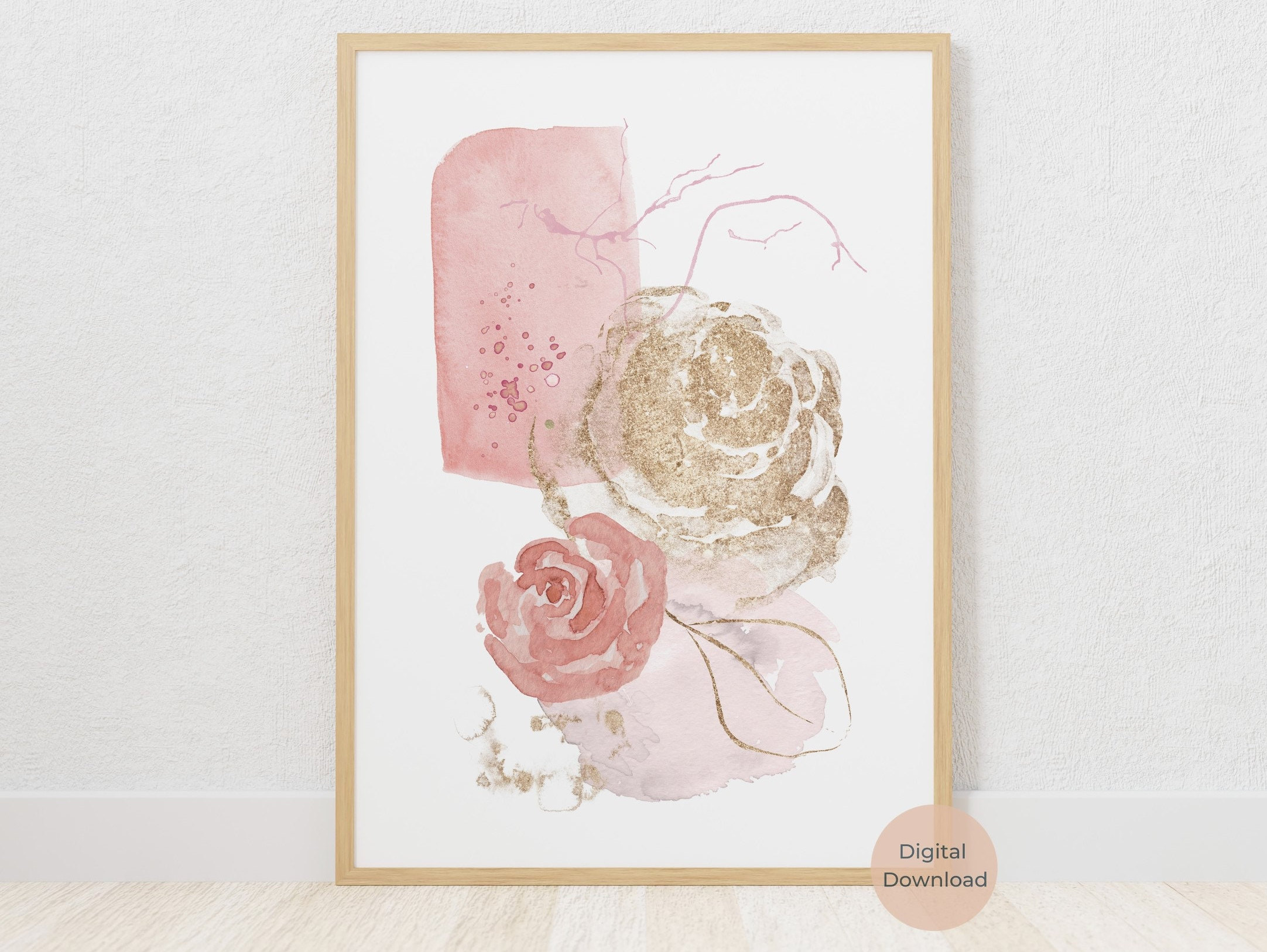 Floral Blush Pink and Gold Abstract Prints, Set of 3, Modern Wall Art ...