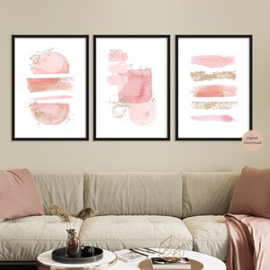 Blush Pink and Gold Abstract Prints, Set of 3, Minimalistic Wall Art ...