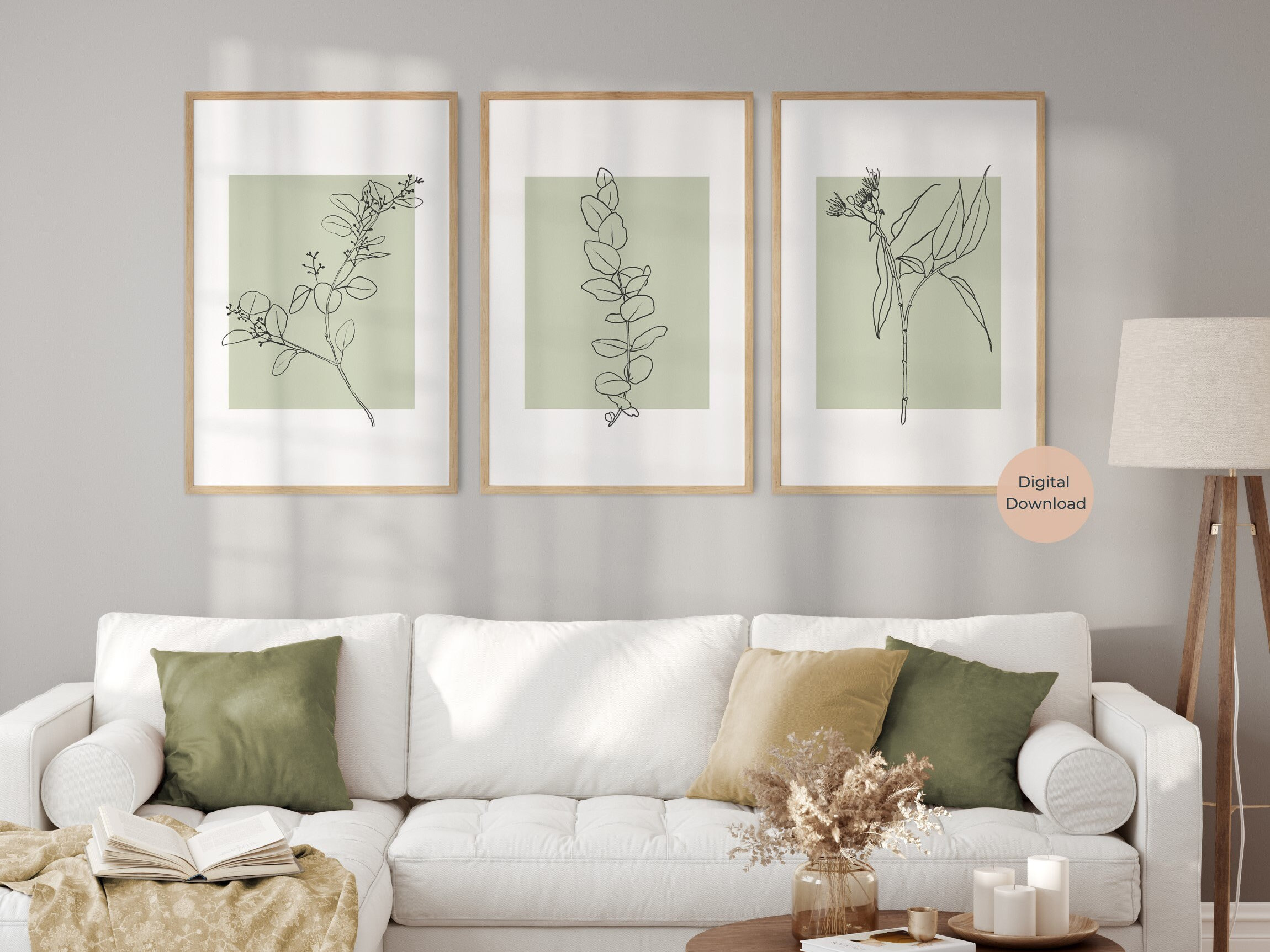 Sage Green Botanical Wall Art Set of 3 Floral Line Art - Etsy