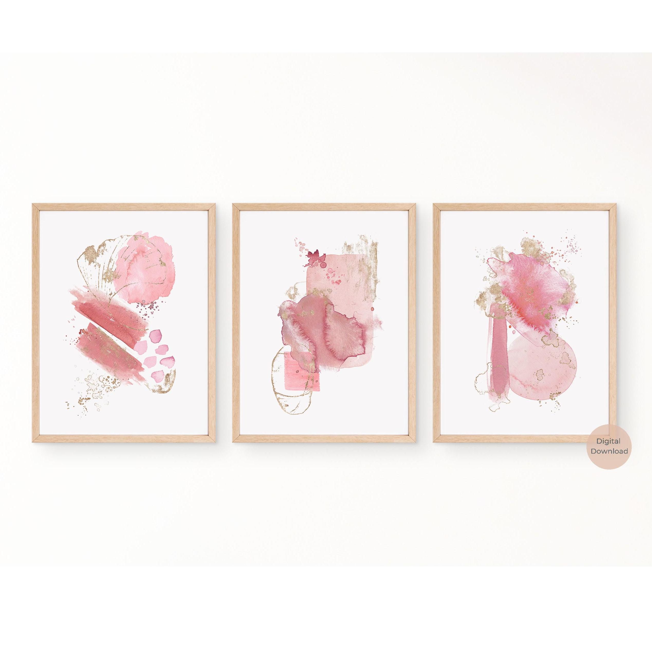 Blush Pink and Gold Abstract Prints, Set of 3, Modern Abstract Art ...