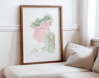 Arte de pared abstracto en verde salvia y rosa, rosa ruborizado y dorado, impresiones abstractas en acuarela, decoración de arte de pared minimalista, arte de pared imprimible n.º 2