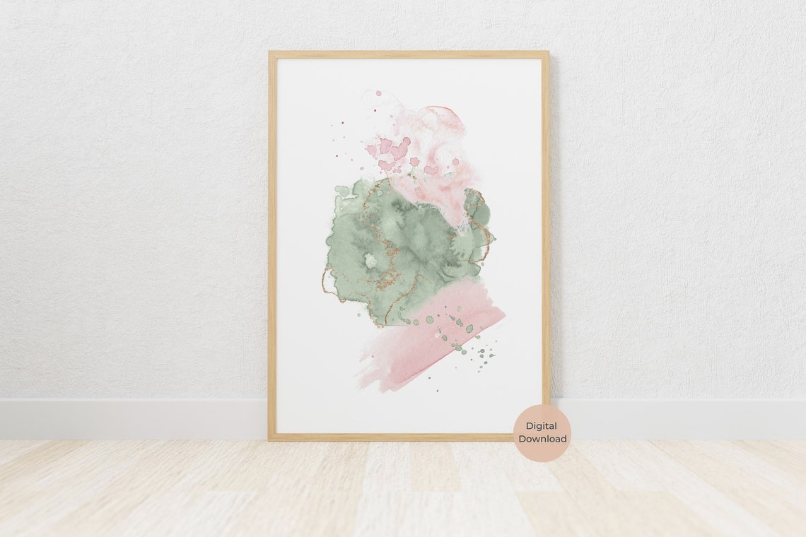 Sage Green and Pink Abstract Wall Art Set of 3 Blush Pink - Etsy