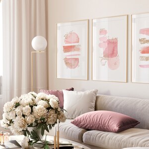 Blush Pink and Gold Abstract Prints, Set of 3, Minimalistic Wall Art ...