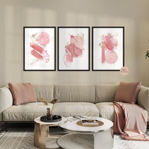 Blush Pink and Gold Abstract Prints, Set of 3, Modern Abstract Art ...
