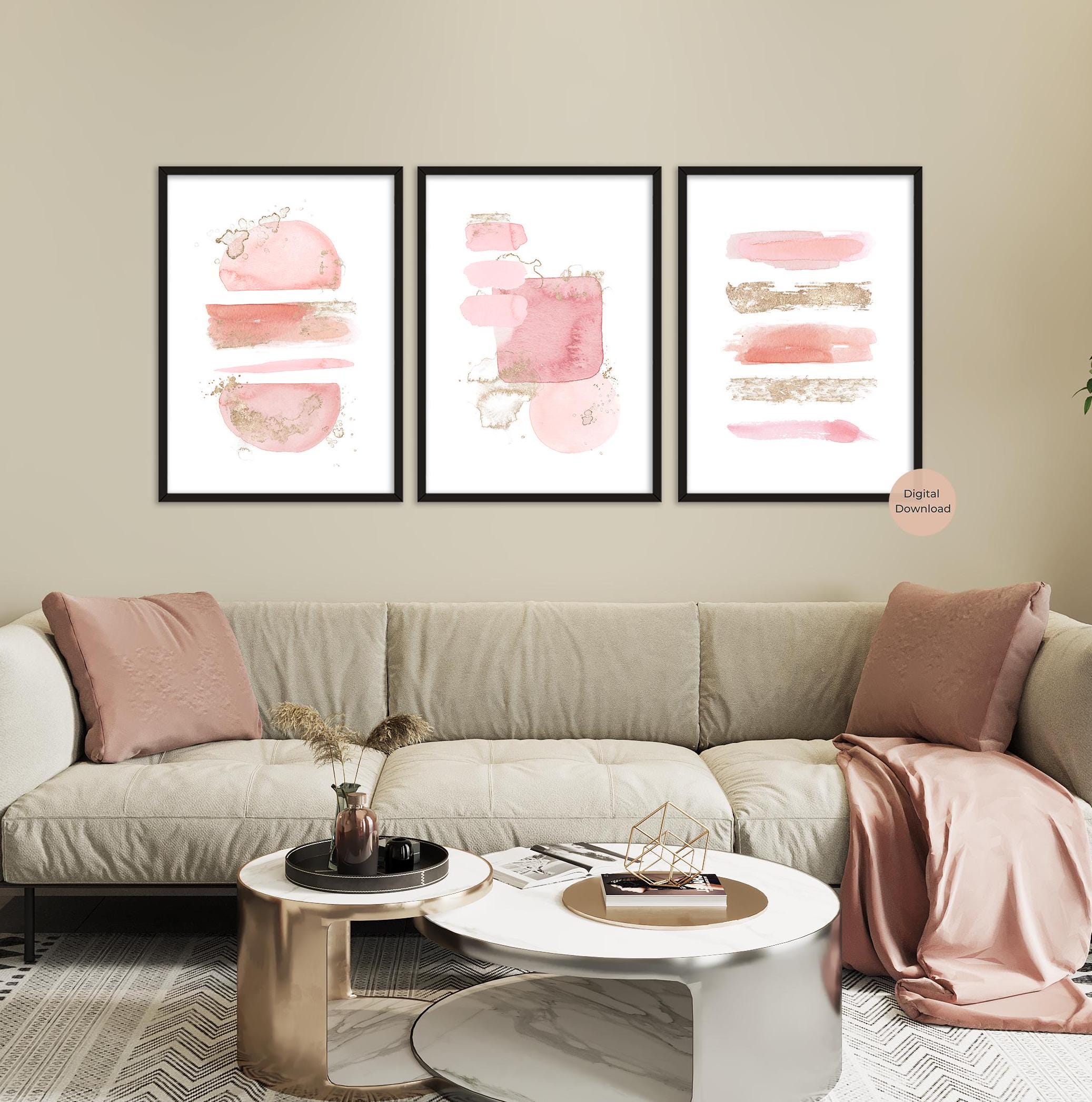 Blush Pink and Gold Abstract Prints, Set of 3, Minimalistic Wall Art ...