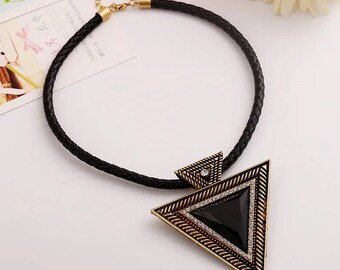 Triangle neck choker,necklace,Viking,boho,tribal black band