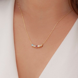 14K Gold Family Birthstone Necklace, Personalized Dainty Pendant, Gemstone Jewelry, Birthday Gifts For Her Women Mom, LBSN1