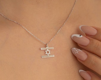 Silver Israel Flag Necklace, David Megan Star Necklace, Dainty Israel Flag Charms, Cute Everyday Jewelry Gifts for Jews, Jewish Necklace