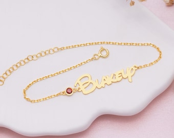 Birthstone Name Bracelet, Dainty Personalized Jewelry, Cute Custom Chain Name Bracelet Christmas & Birthday Gifts For Her Women Mom and Men