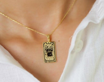 Gold Strength Magician Chariot Tarot Card Necklace, Zodiac Pendants, Astrology Jewelry, Dainty Spiritual Everyday Necklace for Her Women Sis