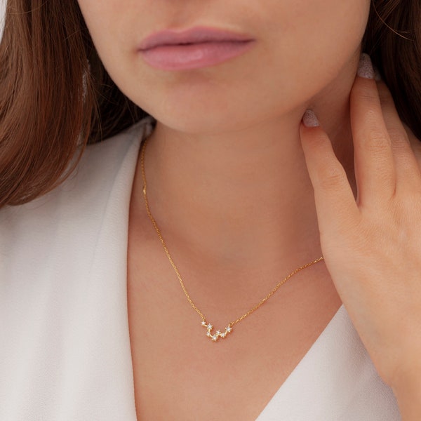 14K Gold Zodiac Constellation Necklace, Celestial Star Sign Pendant, Dainty Silver Jewelry, Birthday Gifts For Her Women Mom, LZD01