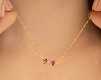 Teardrop Birthstone Necklace, Personalized Dainty Family Pendant, Gemstone Jewelry, Christmas Birthday Gifts For Her Women Mom Men Grandmas
