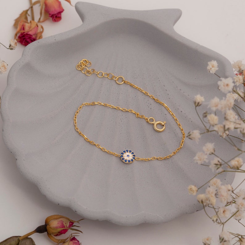 14K Gold Protection Evil Eye Bracelet, Dainty Silver Kabbalah Jewelry, Christmas & Birthday Gifts For Her Women Mom, LEB01 image 5
