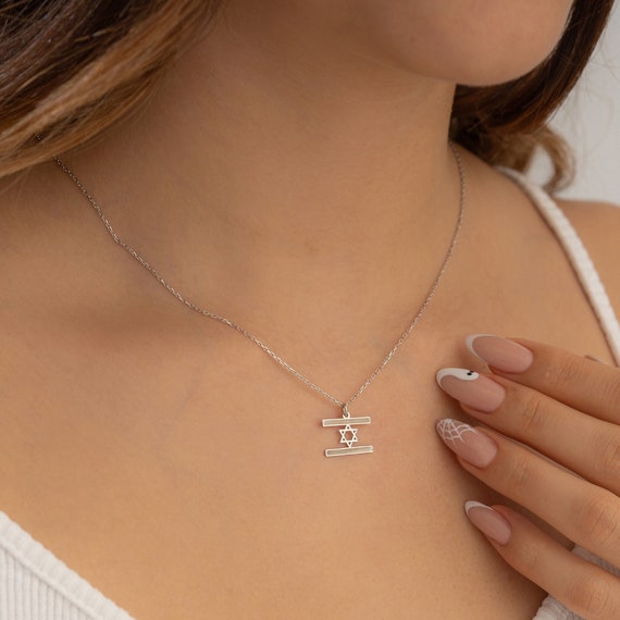 Silver Israel Flag Necklace, David Megan Star Necklace, Dainty Israel Flag Charms, Cute Everyday Jewelry Gifts for Jews, Jewish Necklace