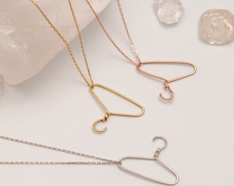 14K Gold & Silver Clothes Hanger Necklace, Coat Hanger Charm, Feminist Jewelry, Gifts for Womens Rights and Health Care Activists Her