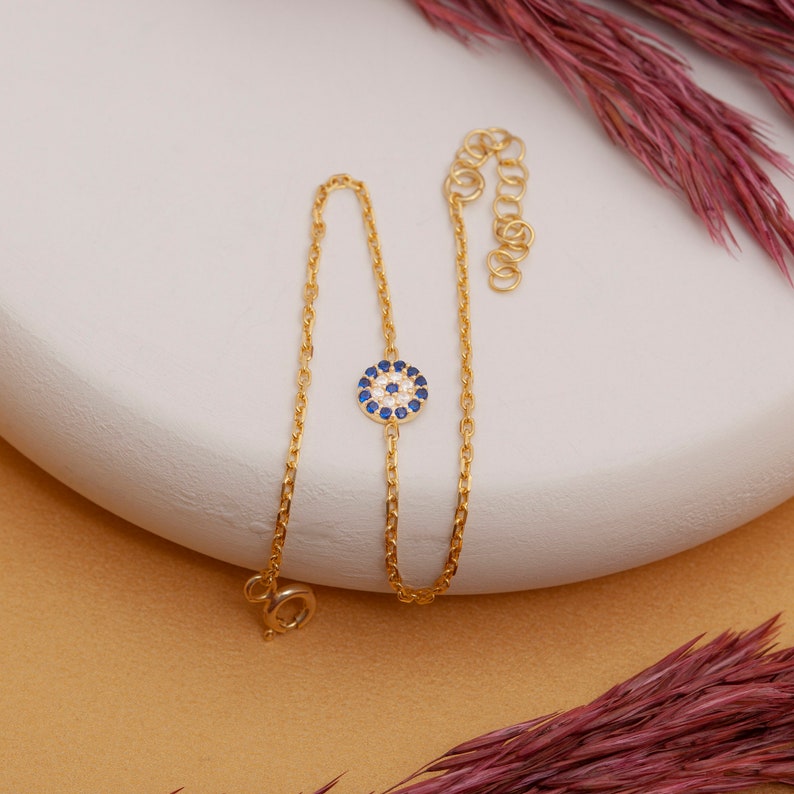 14K Gold Protection Evil Eye Bracelet, Dainty Silver Kabbalah Jewelry, Christmas & Birthday Gifts For Her Women Mom, LEB01 image 4