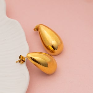 Gold Teardrop Earrings, Stainless Steel Bottega Huggie Hoops, Simple Chunky Kylie Drops, Perfect Mothersday Gifts For Her Mom Grandma BE3