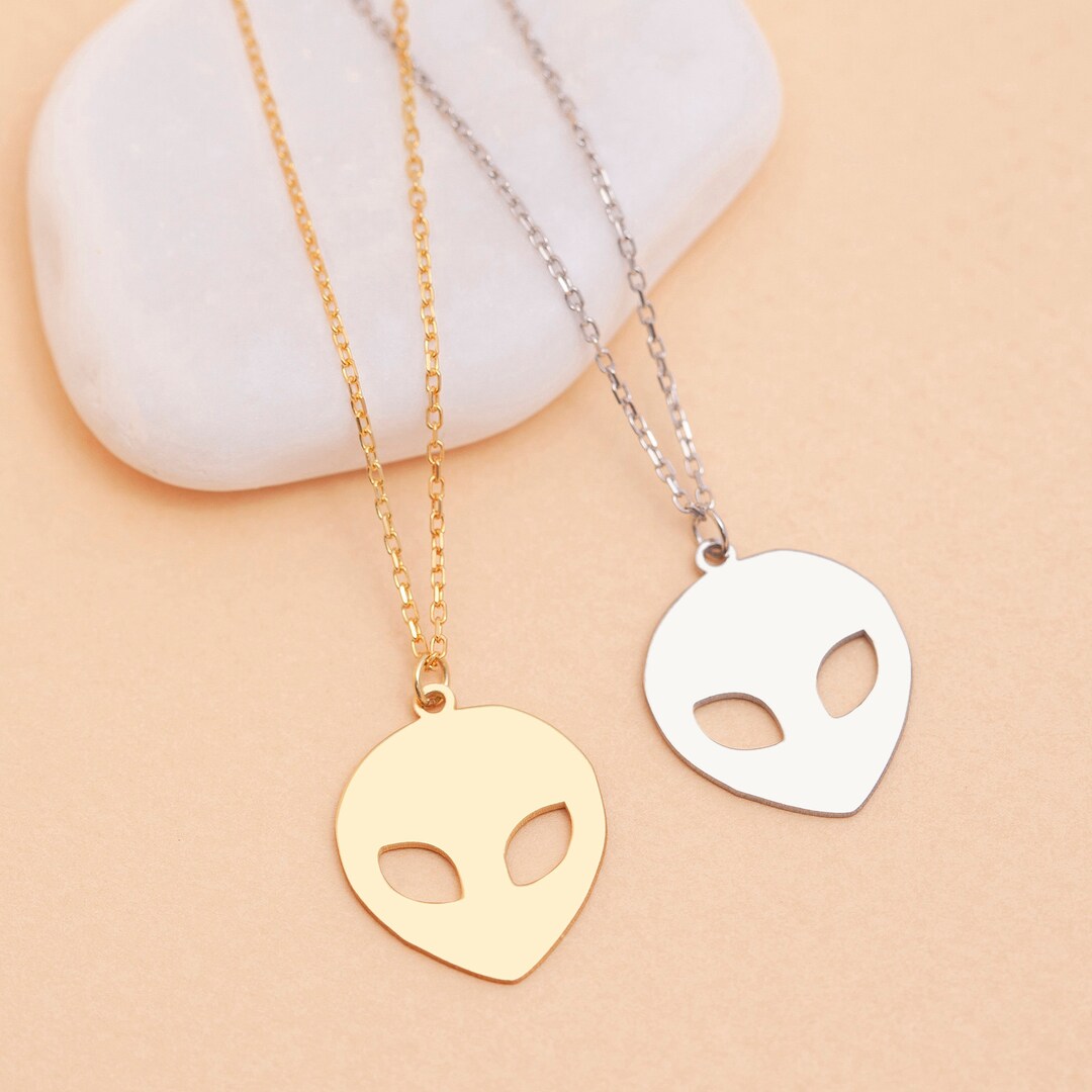 Gold & Silver Alien Necklace, Alien Face Charm, Ufo Pendant, UFO ...
