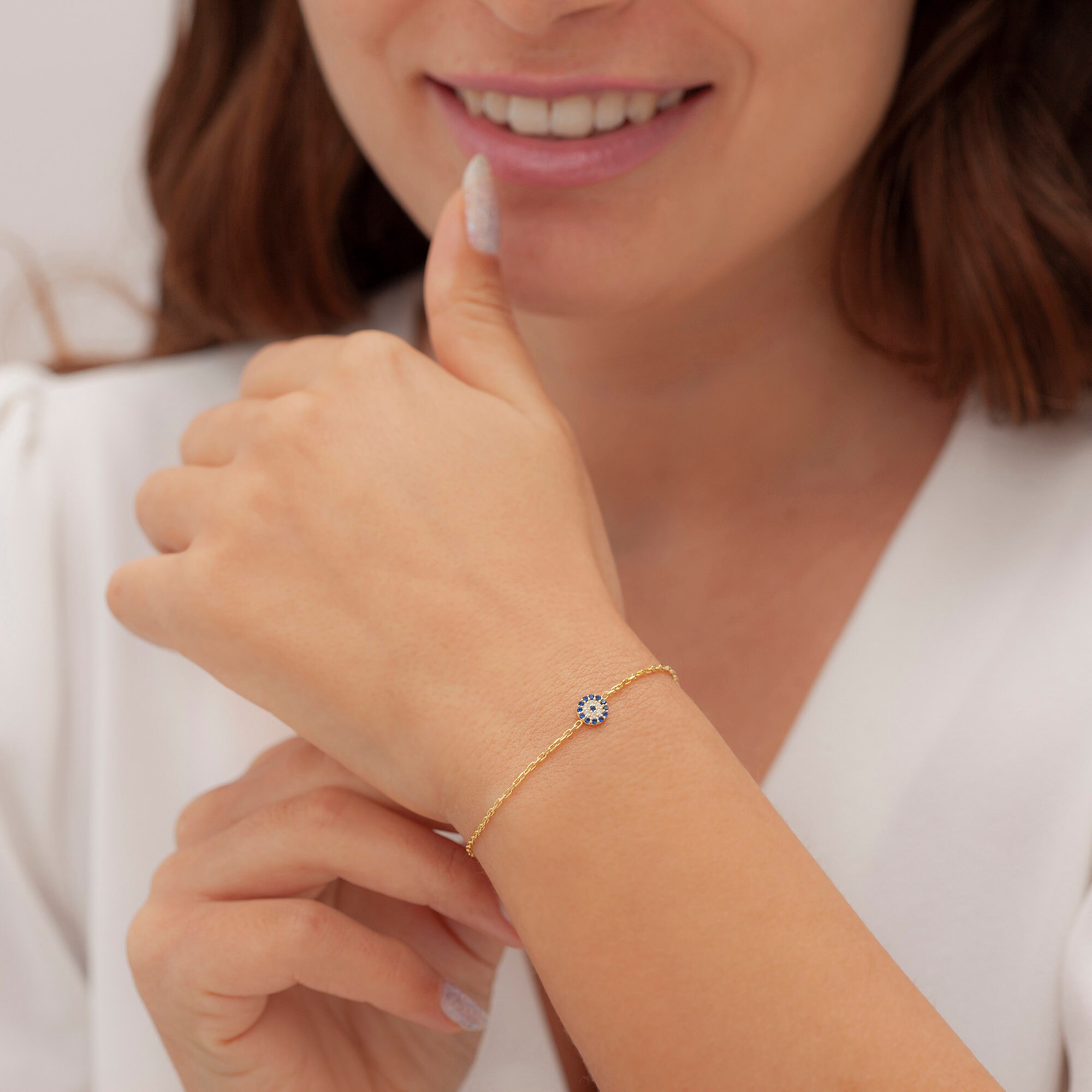 Gold Evil Eye Bracelet, Protection Jewelry, Dainty Kabbalah Bracelet, Minimalist Gift, Christmas, Birthday, Mother's Day, BFF, Love Gifts