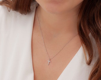 Dainty Silver Cross Necklaces for Women, 14K Plated Cross Pendant, Religious Jewelry, Baptism & Christmas Gifts, LCN02