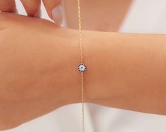 14K Gold Protection Evil Eye Bracelet, Dainty Silver Kabbalah Jewelry, Christmas & Birthday Gifts For Her Women Mom, LEB01