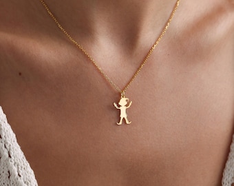 925 Silver & Gold Alien Necklace, Sci Fi Gift for Her, UFO Charm Pendant, Space Lover Gift for Her, Cosmic Gold Jewelry, Christmas Gifts