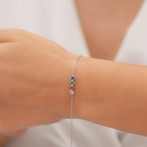 14K Gold Family Birthstone Bracelet, Personalized Multi-Stone Jewelry, Mothers Day & Birthday Gifts For Her Women Mom, LBSB1