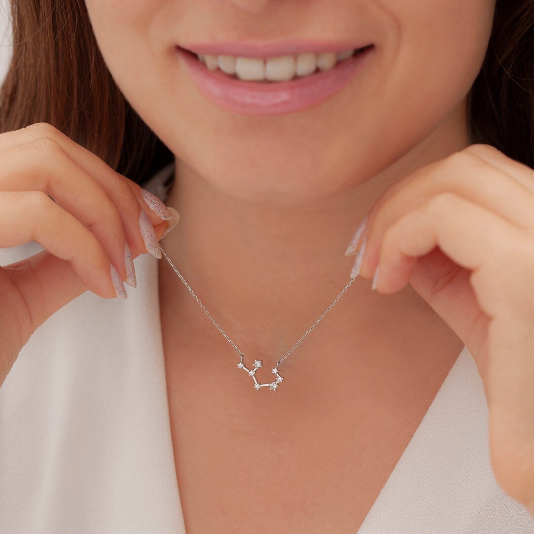 925 Sterling Silver Zodiac Star Necklace, Celestial Sign Pendant ...