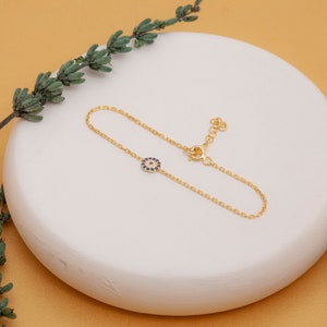 14K Gold Protection Evil Eye Bracelet, Dainty Silver Kabbalah Jewelry, Christmas & Birthday Gifts For Her Women Mom