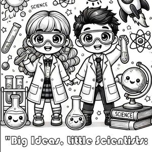 Livro de colorir Chibi Science para crianças | 30 páginas STEM divertidas e educativas | Download digital para impressão