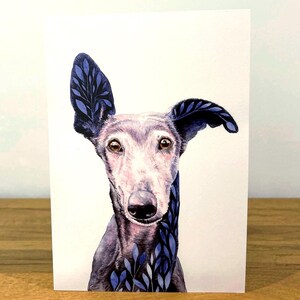 Biglietto di auguri con cane levriero A5 vuoto. Arte per amanti dei cani, stampa da acquerello originale. 5,8x6,3 pollici.