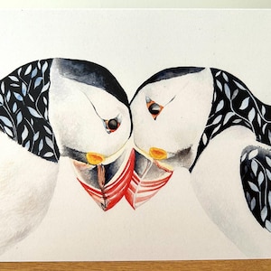 Carte de voeux macareux moine A5 vierge. Carte d'oiseau aquarelle. Anniversaire, anniversaire, carte de remerciement, carte de rétablissement. Papier recyclé.