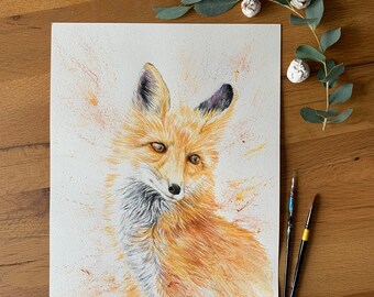 Pintura aquarela de impressão de raposa A4 assinada, pintura aquarela original de raposa A3 assinada, arte da vida selvagem, decoração para casa, arte de parede