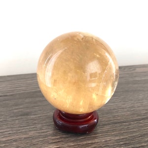 CALCITE CRYSTAL BALL with stand, 6.5mm diameter, Golden Yellow Calcite, high transparency, with rainbow reflection, top quality, only one