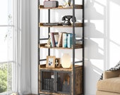 Industrial Style Etagere Bookcase Bookshelf Rustic Wood and Metal Home Office Display Shelves with Storage Cabinet Handmade Furniture
