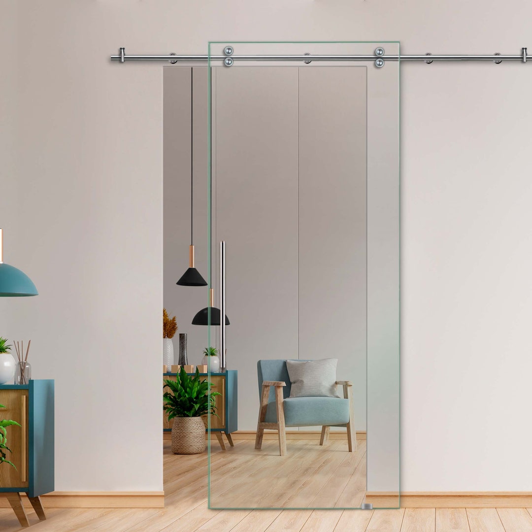 Sliding Glass Barn Door Clear Glass 40x84 Inches Etsy