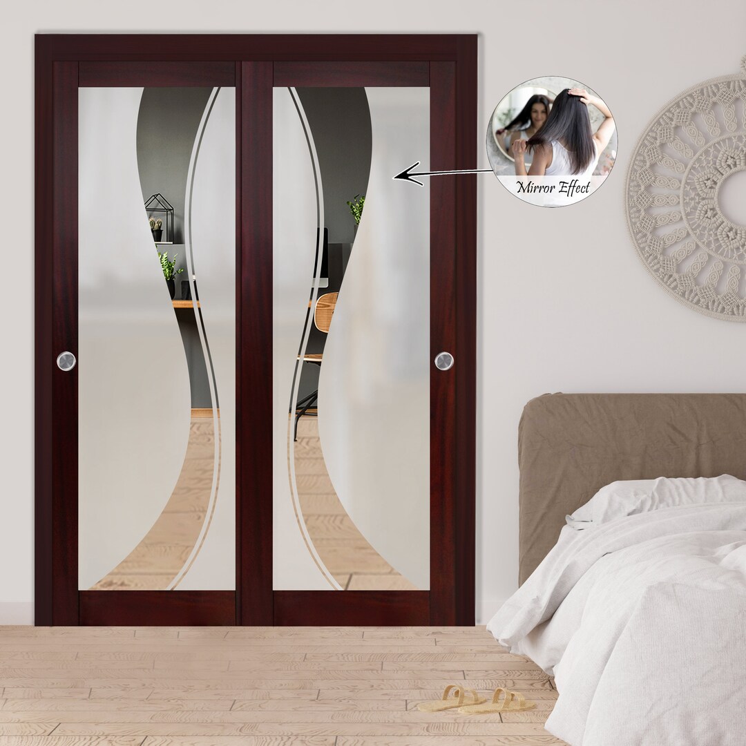 Solid Wood Bypass Closet Sliding Doors With Walnut Stain Etsy