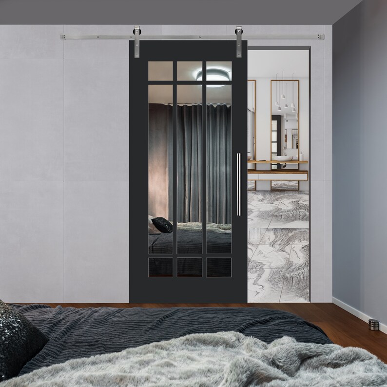 Mirror French Style Sliding Barn Door With Mirror Insert Etsy