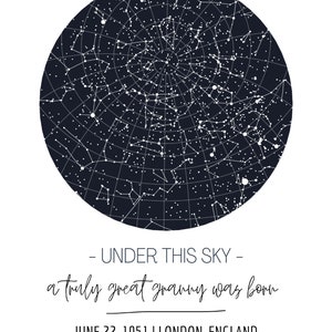 Custom Constellation Star Map Art Print - Sous ce ciel nocturne Encadré Anniversaire Ami Instantané Numérique Télécharger Anniversaire Cadeau Cadeau Mariage