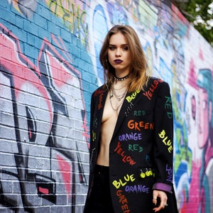 CONFUSED Upcycled unisex blazer custom blazer colourful blazer punky style handpainted image 1