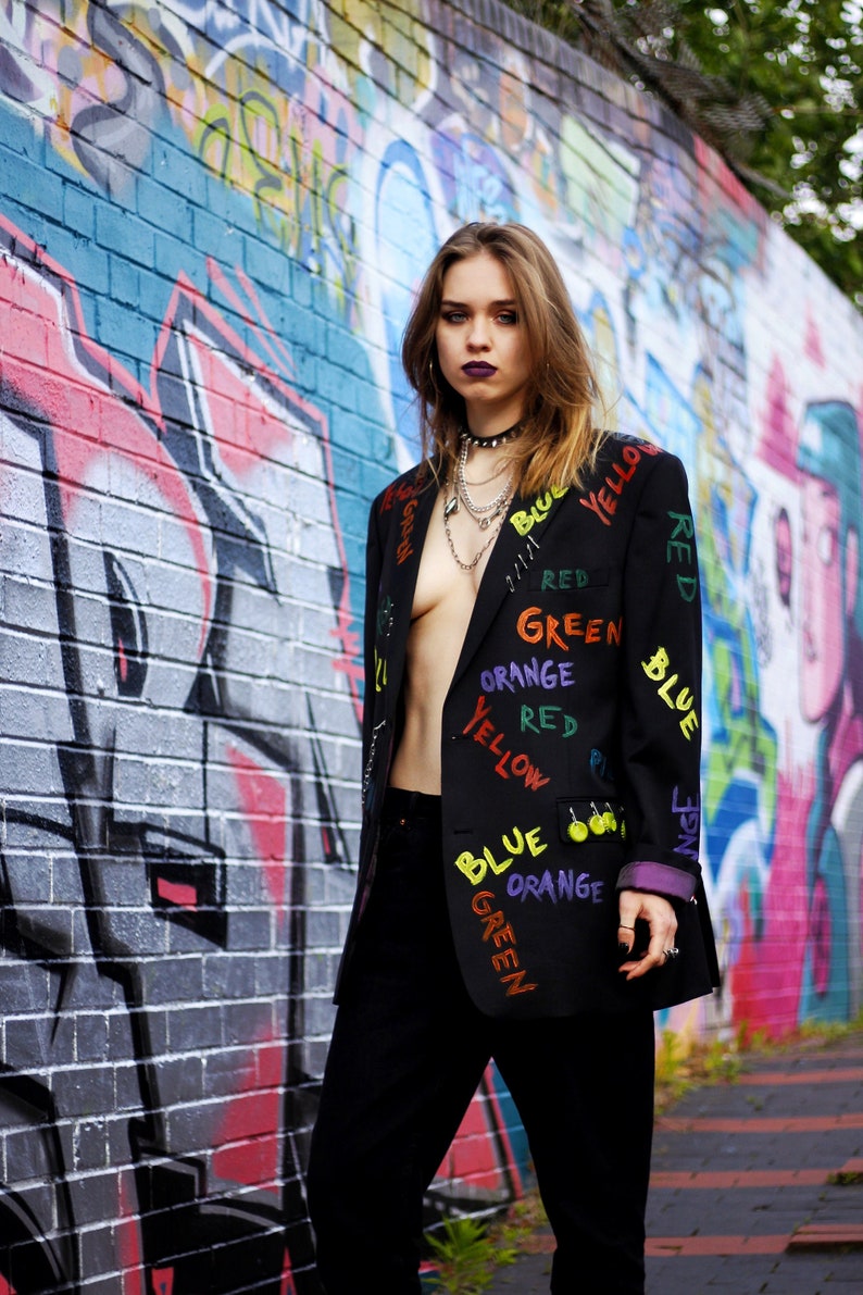 CONFUSED Upcycled unisex blazer custom blazer colourful blazer punky style handpainted image 1