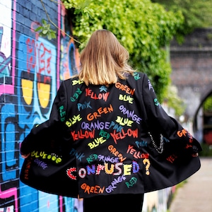 CONFUSED Upcycled unisex blazer custom blazer colourful blazer punky style handpainted image 4